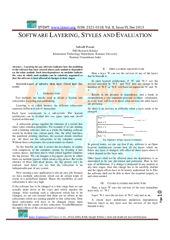 (PDF) SOFTWARE LAYERING, STYLES AND EVALUATION