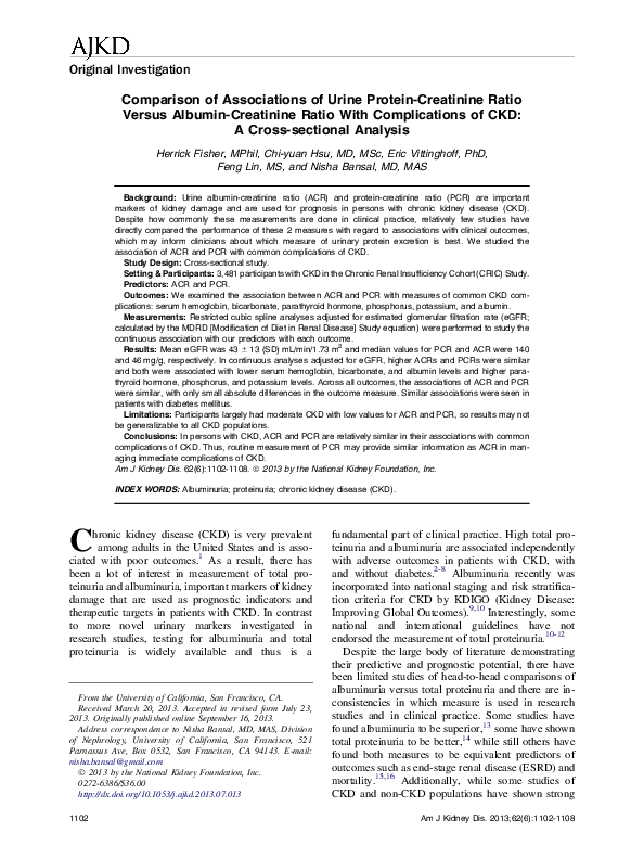(PDF) Original Investigation Comparison of Associations of Urine ...