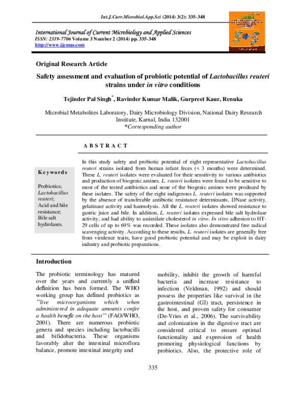 (PDF) Safety assessment and evaluation of probiotic potential of ...