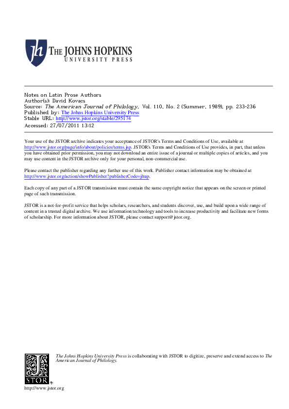 PDF) Notes on Latin Prose Authors