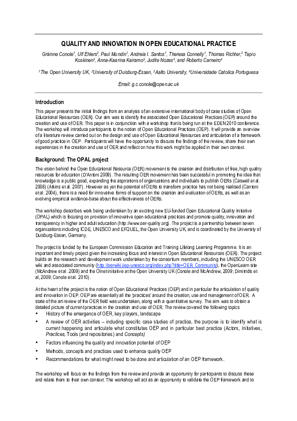 (PDF) Quality and Innovation in Open Educational Practice