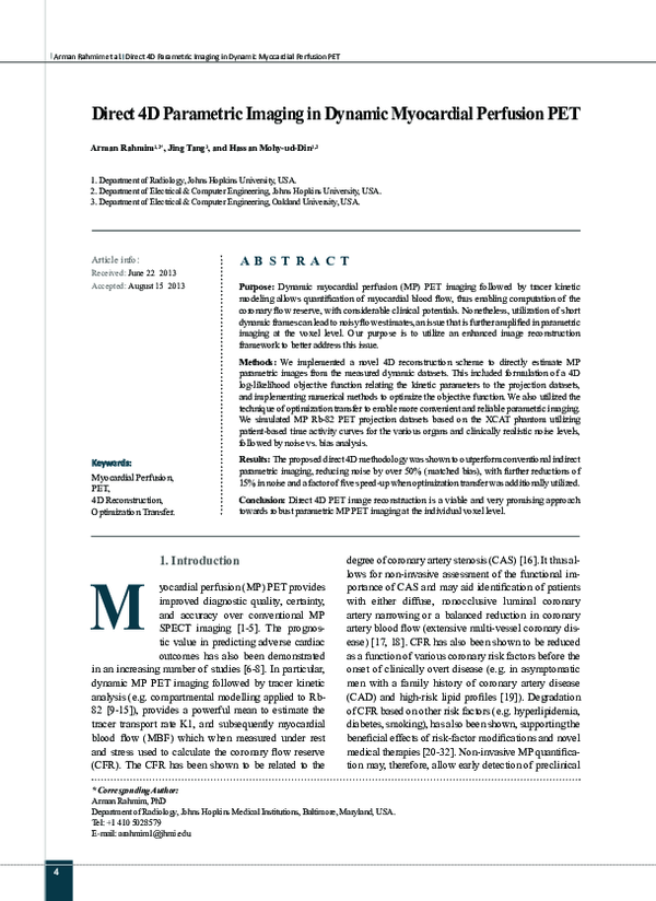 (PDF) Direct 4D parametric imaging in dynamic myocardial perfusion PET