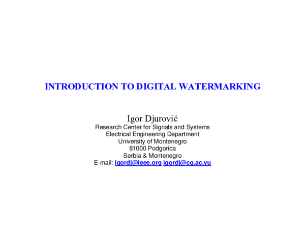 (PDF) INTRODUCTION TO DIGITAL WATERMARKING