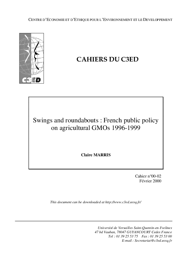 Swings and roundabouts French public policy on agricultural GMOs 1996