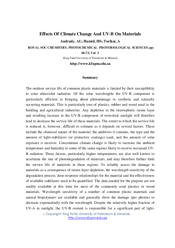 (PDF) Effects of climate change and UV-B on materials
