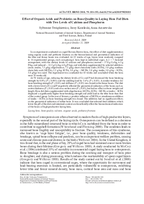 (PDF) Effect of Organic Acids and Prebiotics on Bone Quality in Laying ...