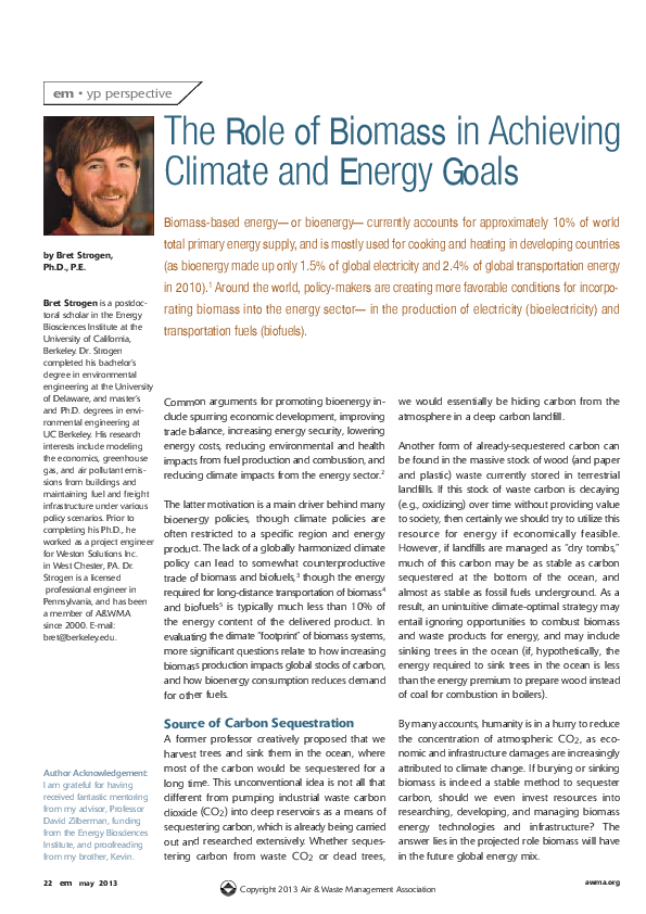 (PDF) The Role of Biomass in Achieving Climate and Energy Goals