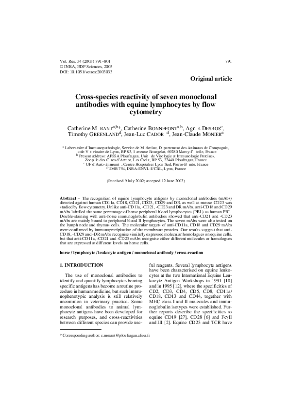 (PDF) Cross-species reactivity of seven monoclonal antibodies with ...