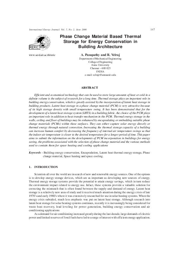 (PDF) Phase Change Material Based Thermal Storage for Energy ...