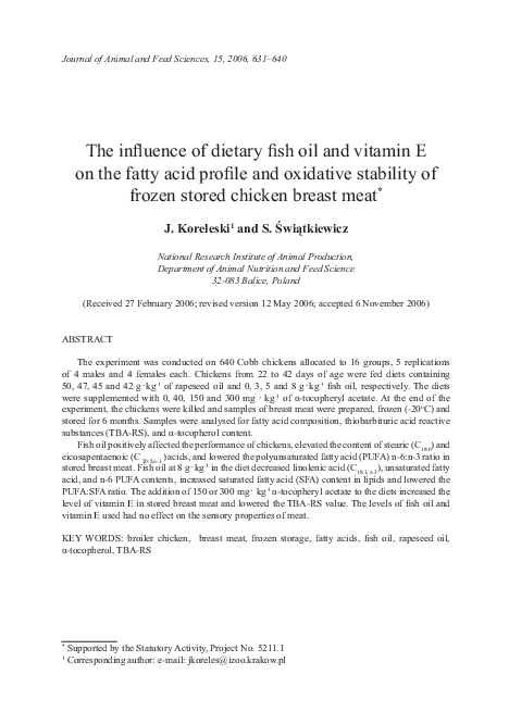 (PDF) The influence of dietary fish oil and vitamin E on the fatty acid ...