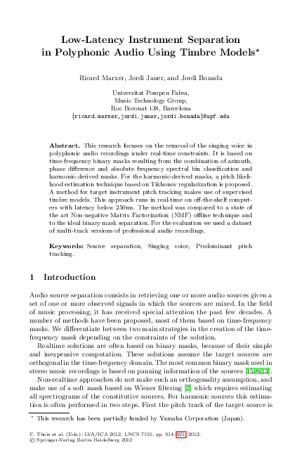 (PDF) Low-Latency Instrument Separation in Polyphonic Audio Using ...