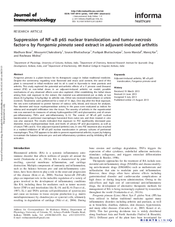 (PDF) Suppression of NF-iB p65 nuclear translocation and tumor necrosis ...