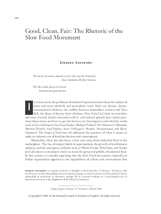 (PDF) Good, Clean, Fair: The Rhetoric of the Slow Food Movement