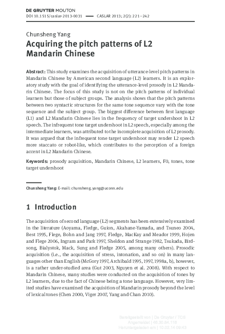 (PDF) Acquiring the pitch patterns of L2 Mandarin Chinese