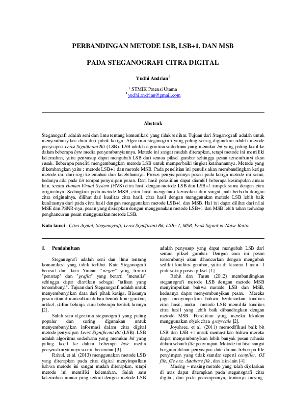 (PDF) PERBANDINGAN METODE LSB, LSB+1, DAN MSB PADA STEGANOGRAFI CITRA ...
