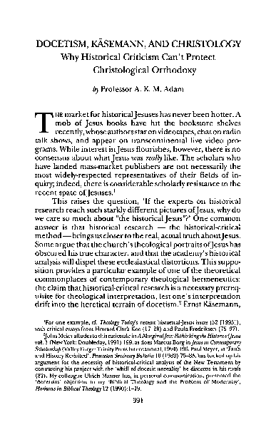 (PDF) Docetism, Käsemann, and christology: Why historical criticism can ...