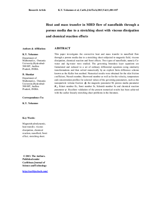 (PDF) Heat and mass transfer in MHD flow of nanofluids through a porous ...