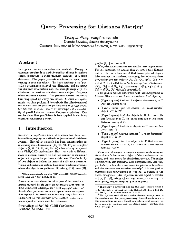 (PDF) Query Processing for Distance Metrics