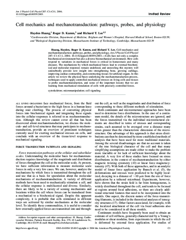 (PDF) Cell mechanics and mechanotransduction: pathways, probes, and ...
