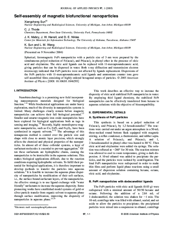 (PDF) Self-assembly of magnetic biofunctional nanoparticles