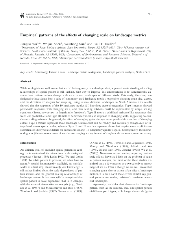 (PDF) Empirical patterns of the effects of changing scale on landscape ...