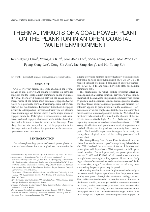 (PDF) THERMAL IMPACTS OF A COAL POWER PLANT ON THE PLANKTON IN AN OPEN ...
