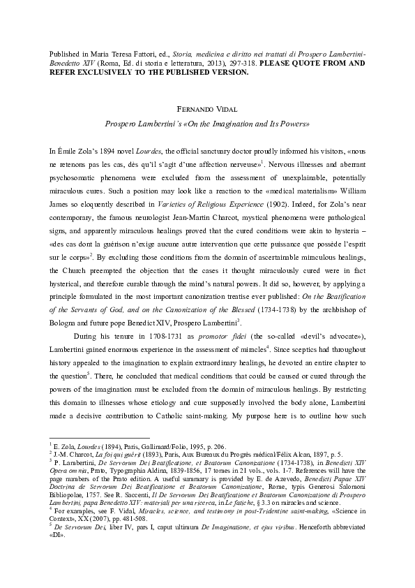 Prospero Lambertini's "On the Imagination and Its Powers."