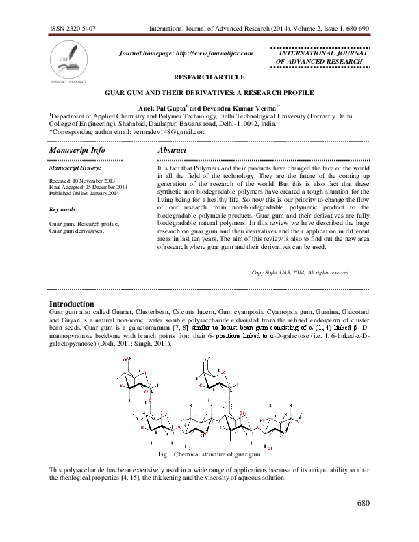 (PDF) Guar gum and their derivatives a research profile. Devendra Verma Academia.edu