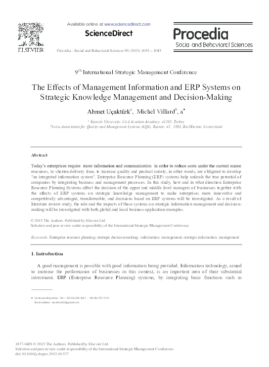 (PDF) The Effects of Management Information and ERP Systems on ...