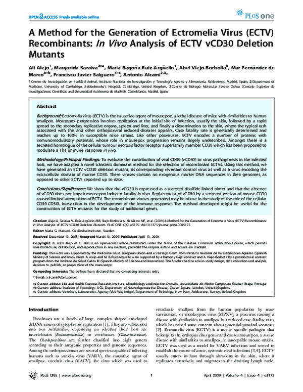(PDF) A Method for the Generation of Ectromelia Virus (ECTV ...