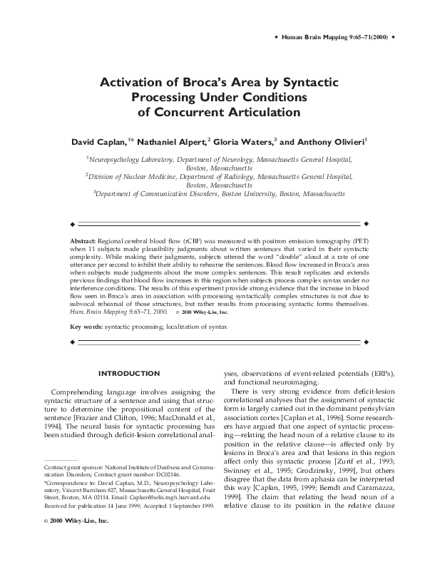 (PDF) Activation of Broca's area by syntactic processing under ...