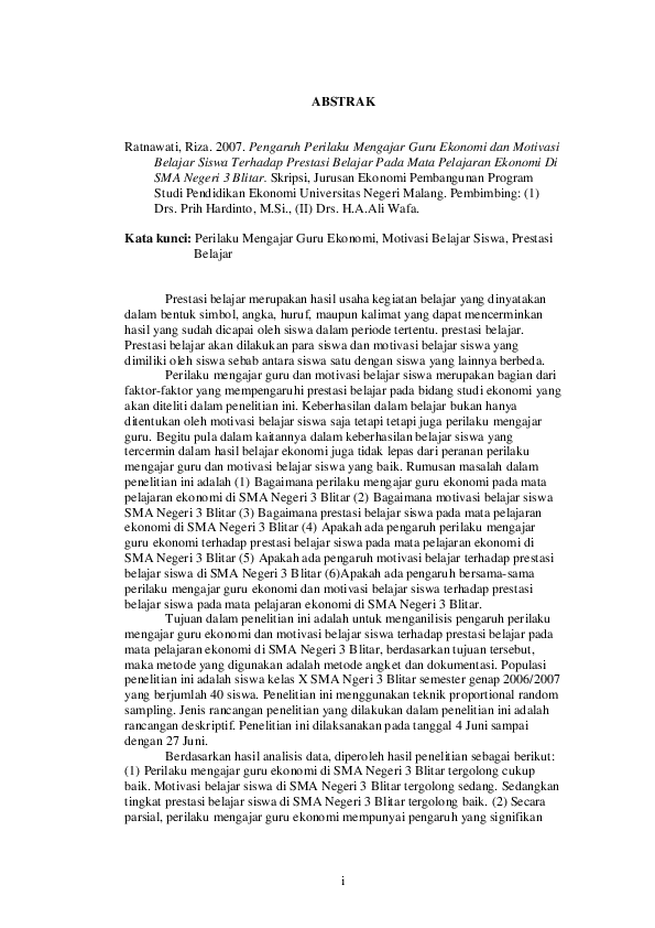 Skripsi Pengaruh Motivasi Guru Terhadap Prestasi Belajar