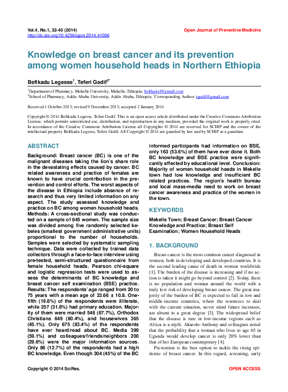 (PDF) Knowledge on Breast Cancer and Its Prevention Among Women ...