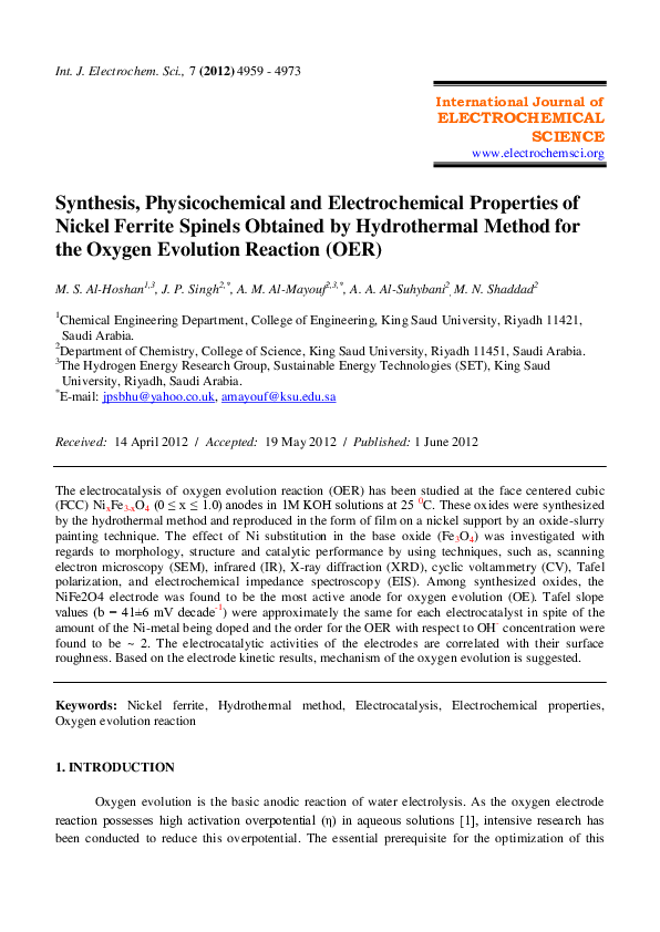 (PDF) Synthesis, Physicochemical and Electrochemical Properties of ...