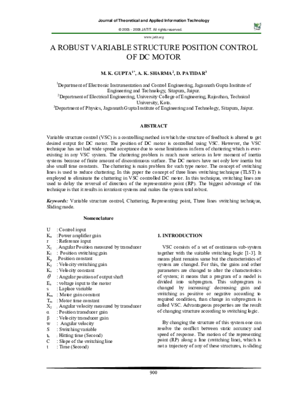 (PDF) A ROBUST VARIABLE STRUCTURE POSITION CONTROL OF DC MOTOR