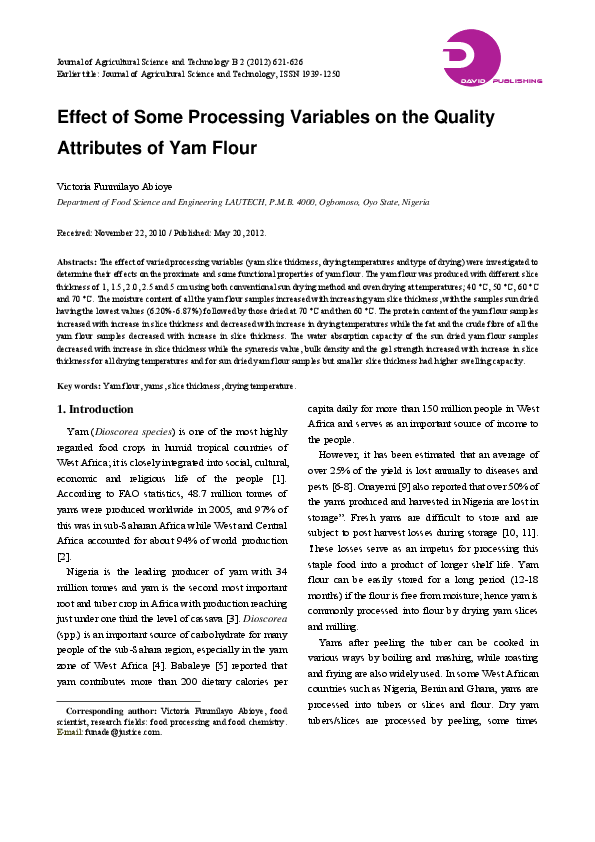 (PDF) Effect of Some Processing Variables on the Quality Attributes of ...
