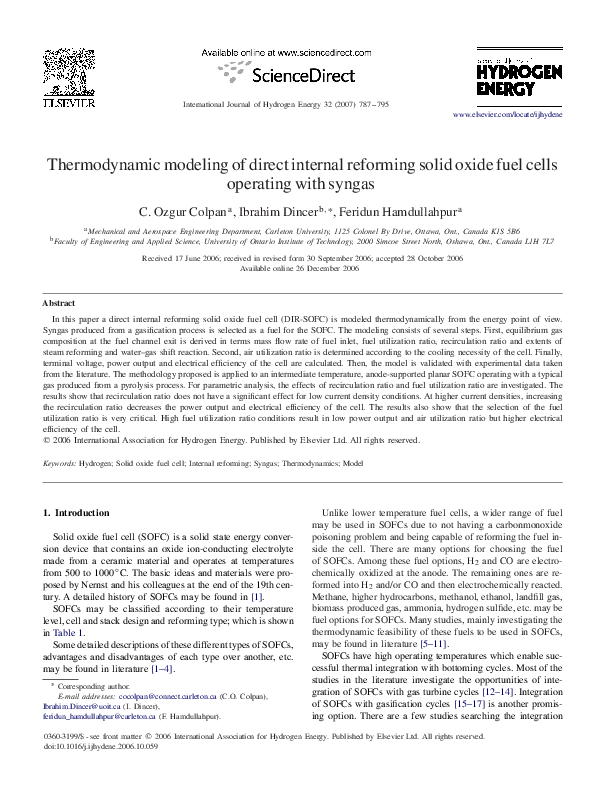 (PDF) Thermodynamic Modeling of Direct Internal Reforming Solid Oxide ...