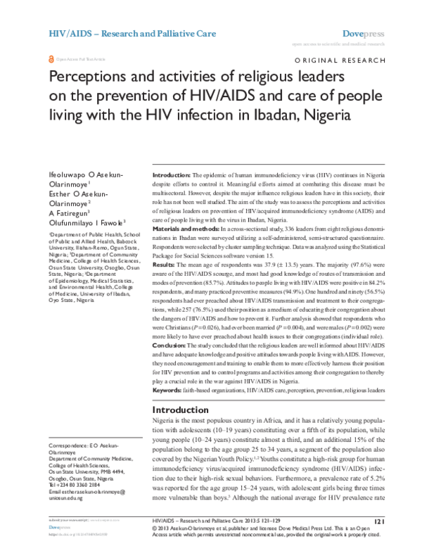 (PDF) Perceptions and activities of religious leaders on the prevention ...