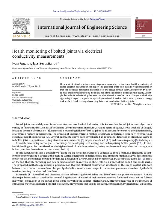 (PDF) Health monitoring of bolted joints via electrical conductivity ...