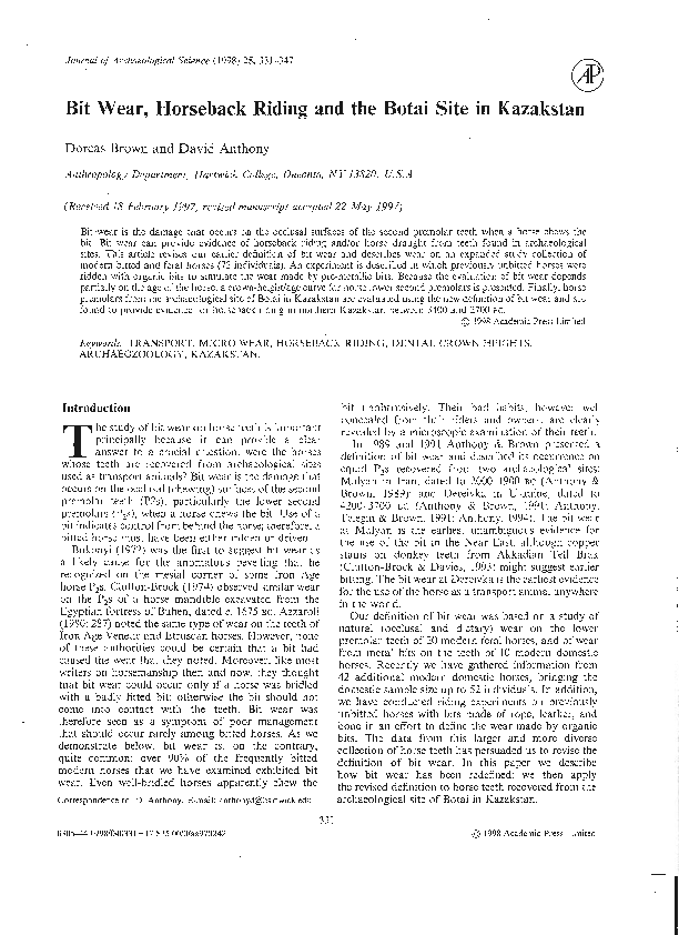 (PDF) Bit Wear, Horseback Riding and the Botai Site in Kazakstan