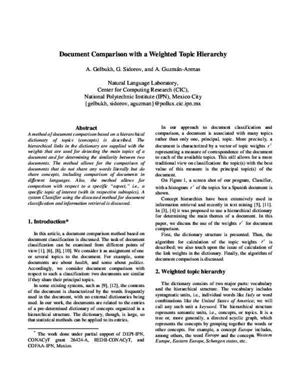 (PDF) Document Comparison with a Weighted Topic Hierarchy