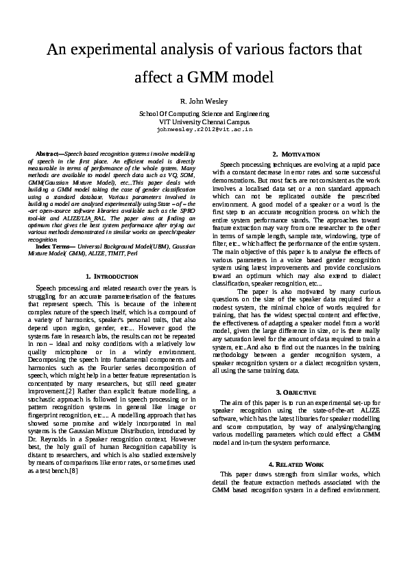(PDF) An experimental analysis of various factors that affect a GMM model