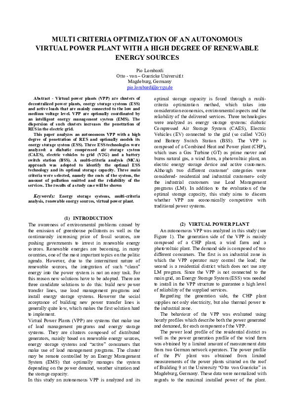 (PDF) MULTI CRITERIA OPTIMIZATION OF AN AUTONOMOUS VIRTUAL POWER PLANT ...