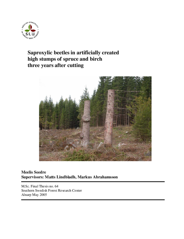 (PDF) Saproxylic beetles in artificially created high stumps of spruce ...