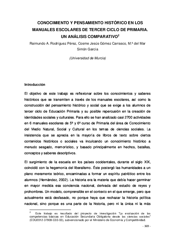 (PDF) Historical knowledge and historical thinking in the textbooks of