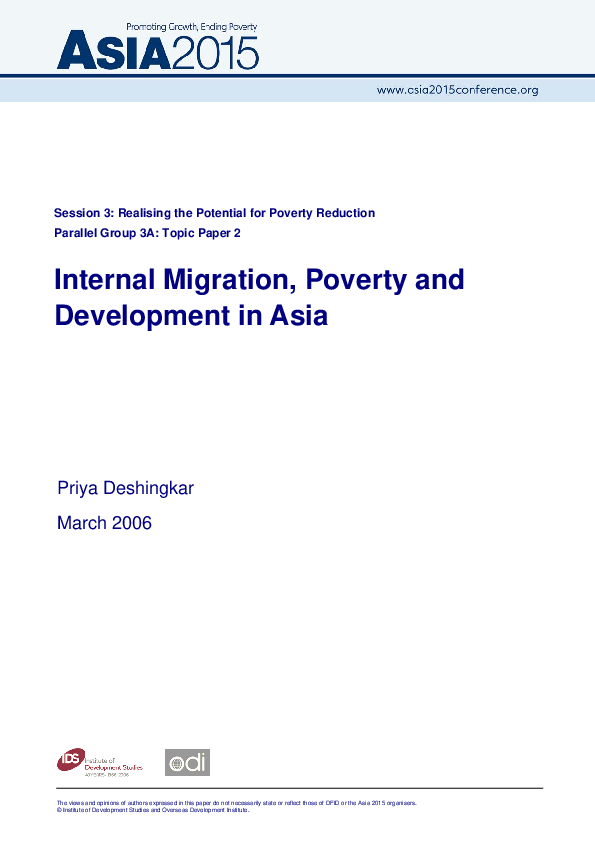 (PDF) Internal Migration, Poverty and Development in Asia