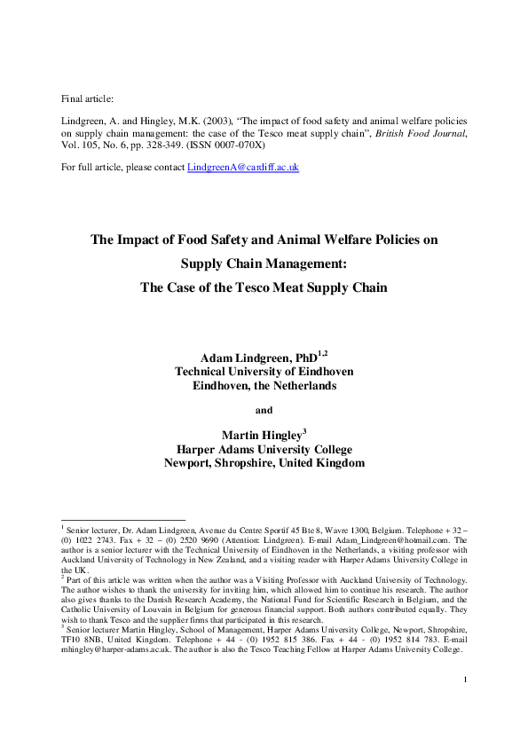 (PDF) The impact of food safety and animal welfare policies on supply