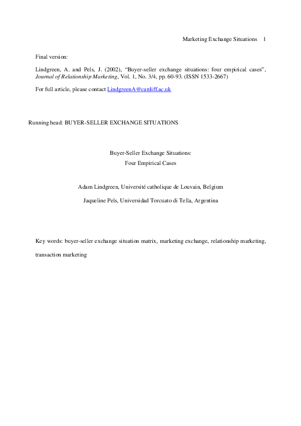 (PDF) Buyer-seller exchange situations: four empirical cases