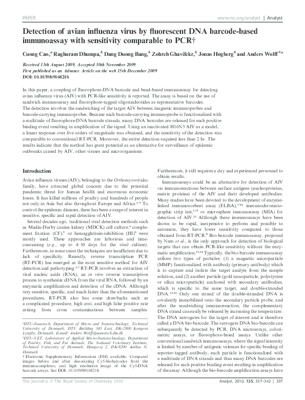 (PDF) Detection of avian influenza virus by fluorescent DNA barcode ...