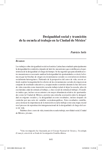 (PDF) Desigualdad social y transición de la escuela al trabajo en la ...